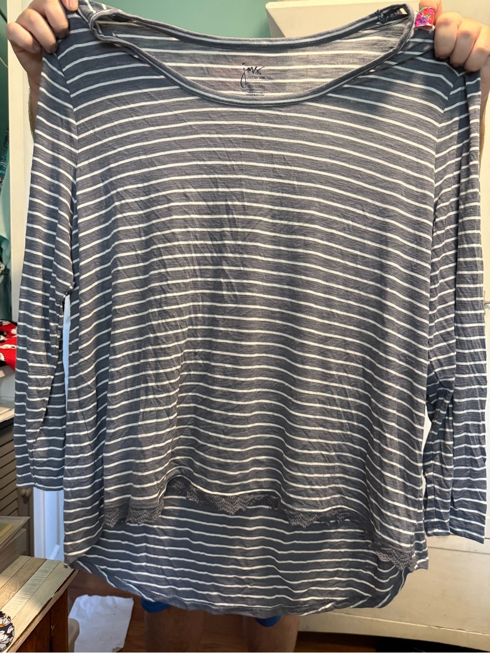 Just My Size Gray & White Striped Long Sleeve Top